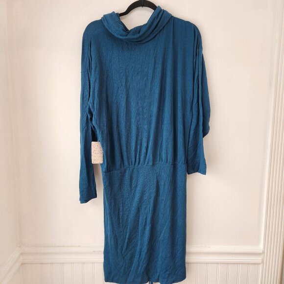 NWT Free People Sundown Jersey Dress Blue Dark Green Fitted Boho Women's L - Picture 3 of 8